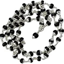 SENDAN Original 925 Silver Karungali Malai with flower Cap (8MM, 54 Beads, 30 Inches) / Government Lab Certified Malai-image-1