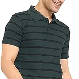 kasma Men's Cotton Blend Polo Tshirt Has a Short Sleeve & Straight Hem-SNGKS-STRIPES4BGREEN-picture-43