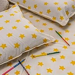 Kidsbedsheet StarKids Yellow Star Pattern Cotton Bedding Set for Kids, Double Bed Size, Children's Bedroom Decor, White Background with Bright Yellow Stars-picture-19