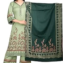 indo essence Women's Acro Wool Viscose Winter Suit with Shawl (Unstitched Fabric - Green Shades)-picture-42