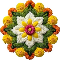 Decorative Floral Mandala Wall Art, Teal and Orange Rangoli Pattern, Digital Print, Tropical Flower Design, Modern Bohemian Style. RNG-035 (COLOR 37, 24X24 INCH)-image-1