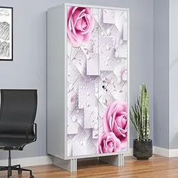 WallWear - Self-Adhesive Almirah Wallpaper Stickers | Vinyl Wardrobe & Door Stickers for Home Décor | Almirah Makeover | (GulabAlmira) (213x99 cm, Pack of 1)-picture-35