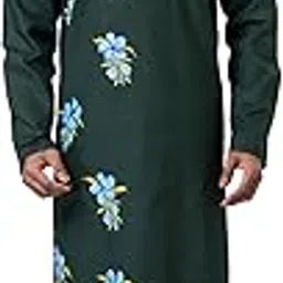 Men's Green Kurta with Elegant Blue Floral Embroidery - Festive and Casual Indian Wear-picture-36