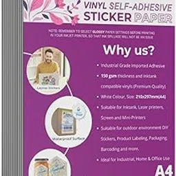 A4 size Vinyl Sticker Paper for inkjet printing - (290x210 mm), Waterproof (110 micron top) by Stickezzy for printing stickers and labels (25 Sheets)-picture-30