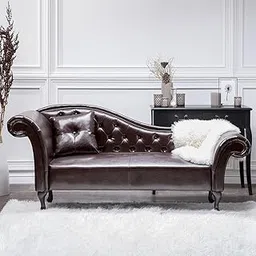 Velvet Modern Chesterfield Chaise Lounge Couch 166 X 63 X 76 for Your Loving Space (Coffee Brown Leather, Standard)-picture-38