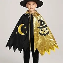 FancyDressWale Halloween Wizard Costume Set with Hat & Cloak – Black & Gold Moon Star Cape Outfit for Boys & Girls (3–12 Years)-picture-10