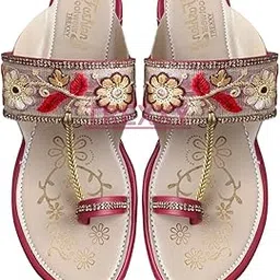 trexxy Kolhapuri Embroidered Chappal for Women | Flat Fashion Sandals | Ethnic Slippers for Girls | Toe-Ring Festive Slippers | Slip On Flats Chappal-picture-31