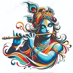 Techgifti Decorative Wall Sticker, Divine Flute Player Krishna Design Sticker, Colourful Art Decal, Size - 46 cm x 46 cm image 1