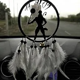 VM Store Bajrangbali Wall Hanging Car Front Mirror Hanger/Car Rear View Jhumer Mirror/Decorative Wall Hanging for Home, Made with Acrylic Material with Feathers (Dimension 10�23) cm-picture-16