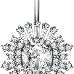 fensir Diamond Zircon Sunflower Belly Button Ring | Stainless Steel Navel Piercing Jewelry for Women-picture-15