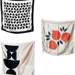 ulos Women's Floral Geometric Drawing Printed Square New York Style Satin Head Scarf - Neck Scarf (22"x22") (3-Piece Set)-picture-55