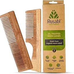 Rusabl Kacchi Neem Wooden Comb (Fine & Wide Tooth), Dual Tooth Design, 100% Pure Neem Wood, No Handle, For Men & Women, Ideal for Detangling, Frizz Control & Shine, Suited for All Hair Types-image-37