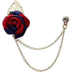 knighthood Red and Blue Rose with Gold Leaf and Hanging Chain Brooch Lapel Pin Suit Collar Accessories Brooch for Men-picture-15