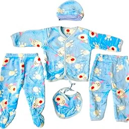 Minku Creations New Born Winter Wear Keep Warm Baby Clothes 5Pcs Sets Baby Boys Girls Falalen or Flannel Suit Infant Clothes First Gift (0-3 Months),Baby Gift set,New Born gift set Baby-image-4