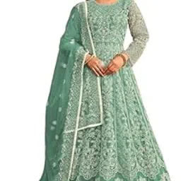 patlani Women Net Embroidery Anarkali Semi Stitched Gown with Dupatta Set.-picture-24