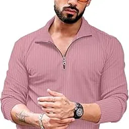 KAJARU Men's Quarter Zip Pullover T-Shirt, Cable Knit Pattern, Full Sleeve-picture-21