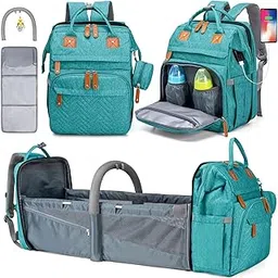 KABAQOO Diaper Bag Backpack, Large Baby Diaper Bags for Boys Girls, Baby Bag with USB Charging Port, Multifunction Waterproof Travel Back Pack for Moms Dads, Lake Blue, Lake Blue, Large-picture-61