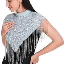 Women's Net Cape, Round Poncho with Beaded Embroidery, Sleeveless-image-61