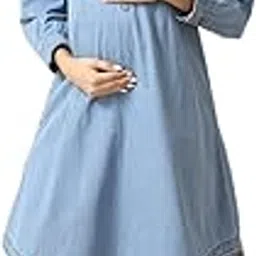 momtobe Women's Denim Maternity Dress/Pregnancy Dress/Easy Breastfeeding Dress/Feeding Dress/Western Dress with Zippers for Nursing Pre and Post Pregnancy-picture-45