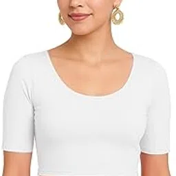Women’s Stylish Ribbed Elbow Sleeve Lycra Stretchable Readymade Crop Tank Top Cami Blouse for Girls VB19-image-5