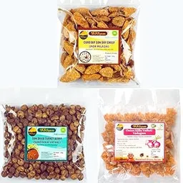 ikkiyam Combo of Curd Dip Sun Dry Chilly MorMilagai Vathal, Sun Dried Turkey Berry | Sundakkai Vadagam | Chundaikai Vathal & Shallot (Onion killu vathal) Premium & Organic Dahi Mirchi | Deliciously Meals | 100 grams each-image-2