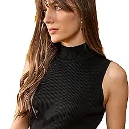 98 Degree North Women Cotton Self Design Turtle Neck Sleeveless Top-RG11124-BLACK-image-57