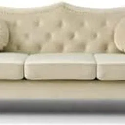 Majestic Wooden Hub - 3 Seater Luxary Designed Velvet Tuffted Sofa Set for Living Room, Hallways, Offices, Bedroom (Cream)-image-73