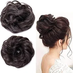 Prime Synthetic Hair Extensions For Women| Frill For Ponytail And Bun Juda Maker For Look Like Real Hair| Hair Extensions and Hairpieces For Girls and Women (Messy Bun (Brown)) 2 Pcs-picture-31