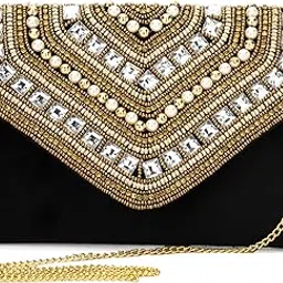 Women Clutch Purse Elegant Classy Stylish Shoulder Handbags With Chain Strap Clutch Purse (Black)-image-70