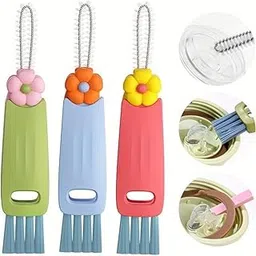 Cots and Cuddles Flower Design 3 in 1 Multifunctional Cleaning Brush Set Portable Cup Lid & Bottle Cleaner for Tight Space & Gaps | 3-Piece Kitchen Cleaning Tool Brush-image-27