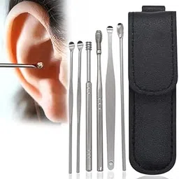 Reusable Ear Cleaner Tool Set with Storage Pack, Ear Wax Remover Kit with Ear Curette and Spring Ear Buds, 6 Pieces, Silver (Black)-picture-20