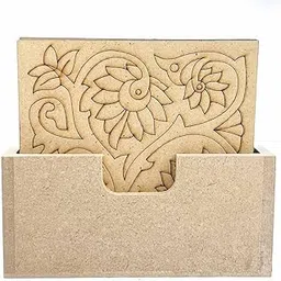 Craft Shop India MDF Square Shaped Flower Engraved Design Tea Coaster with Stand & Without Stand | Mithila | Hand Painted | Décor and Gifts | 4. INCH Set of 6-picture-28