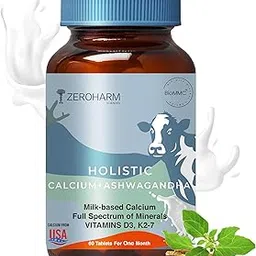 ZEROHARM Holistic Calcium and Ashwagandha Tablets - For Muscles, Bone and Joint Health - Helps Relieve Stress and Anxiety (60 Tablets)-picture-28