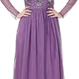 fam india Women's Purple Embellished Long Gown | Full Sleeve Net Dress with Floral Sequin Work-picture-54
