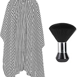 YELEGAI Professional Hair Cutting Cape with Neck Duster Brush, Large Size Salon Barber Cape for Men, Women and Kids, White With Black Stripes, Large-image-50