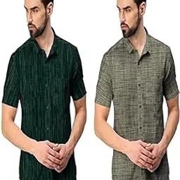 Men's Pure Khadi Cotton Regular Fit Half Sleeves Casual Shirt Pack of 2-picture-40