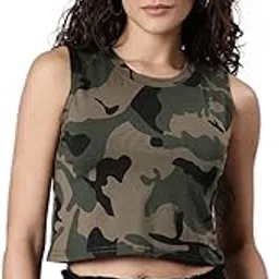 showoffff SHOWOFF Women's Round Neck Printed Olive Crop Top -AE-10490_Olive_XXL-picture-17