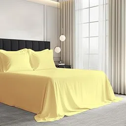 Pizuna 100% Cotton Bedsheet Super King Size Mellow Yellow, 1000 Thread Count Long Staple Combed Cotton Flat Bedsheets 108x108 Inches with 4 Pillow Covers, Bed Sheet for Super King Size Bed-picture-25