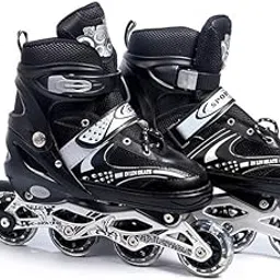 KAOMOJI Inline Skates, Adjustable Inline Roller Skates for Boys Kids & Girls, Adults Years Unisex Outdoor Skating Shoes Roller Blades with Led Flash Lights Featuring Wheels for Skating (Black)-picture-38