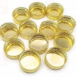 12 pc Metal Tealight Round Golden Candle Holder Stands for Pooja thali Decoration Candle Stand Diya Stand for All Festive Diwali Laxmi Pooja Ganesh Chaturthi Home Temple Floor Decoration-image-22