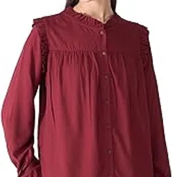 salt attire Rosy-Navy Polka Dot Ruffle Neck Top for Women | Full Sleeve Elegant Formal & Casual Top | Stylish Office Wear-picture-16