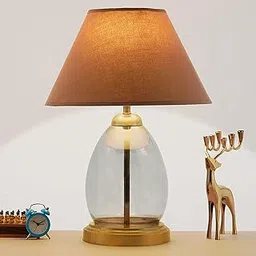 KAPOOR LAMP SHADES Tiered Smoke Luster Glass Table Lamp with Cotton Beige Shade I Lamps for Bedroom, Bedside, Living Room, Hotel I Home Decoration, Home Decor (LED Bulb Included)-image-67