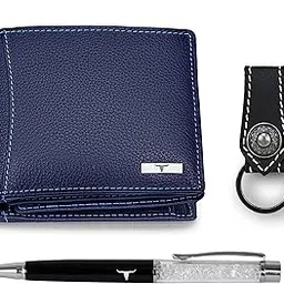 urban forest Blue Leather Men's Wallet, Black Keychain & Pen Combo Set (UBF000OPK4053)-picture-11