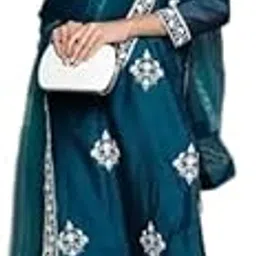 Women's Cotton Straight Kurta Set with Embroidered Dupatta, Turquoise Blue, 3 Piece-picture-35