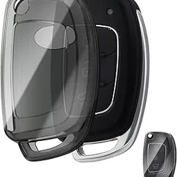 JVCV® Soft TPU Transparent Cover Compatible with Hyundai Creta Venue Aura Elite i20 Grand i10 Nios Xcent 3 Button Flip Key (Transparent Black)-image-60