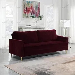 Sixpine Upholstered Premium Velvet 3-Seater Sofa Couch - High-Density Foam, Solid Wood Frame, Sturdy Golden Legs, Luxury Sofa for Living Room (Burgundy, 3 Seater)-picture-17