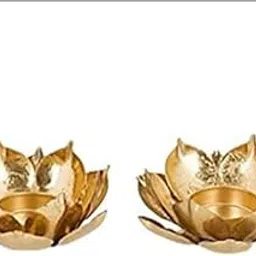 AGAAS ENTERPRISES Metal Lotus Shape Tealight Candle Holder/Tlight Holder Flower Table Diya Diwali Decor Home Table Accent Votive Decor Home Gift Set of 2-image-90