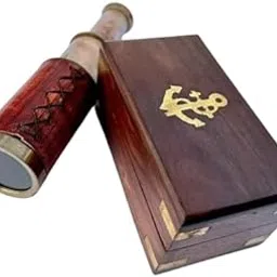 Antique Brass Telescope Marine Nautical Leather Pirate Spyglass Vintage Scope with Wooden Box, Best Telescope for Hiking & Travelling, Best Telescope to See Beautiful Views-picture-27