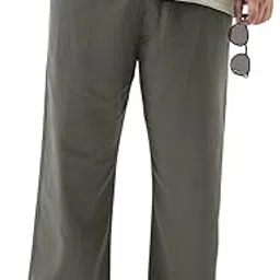 urbano plus Men's Loose Fit Solid Linen Blend Trousers Non-Stretchable-picture-17