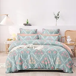 AVINYA Cotton,210 TC Super King Size Bedsheet Floral Print 108 X 108 Inch Size With 2 Pillow Cover, 275 X 275 Cm Super King Size (9 Ft By 9 Ft) (Sky Blue)-picture-32